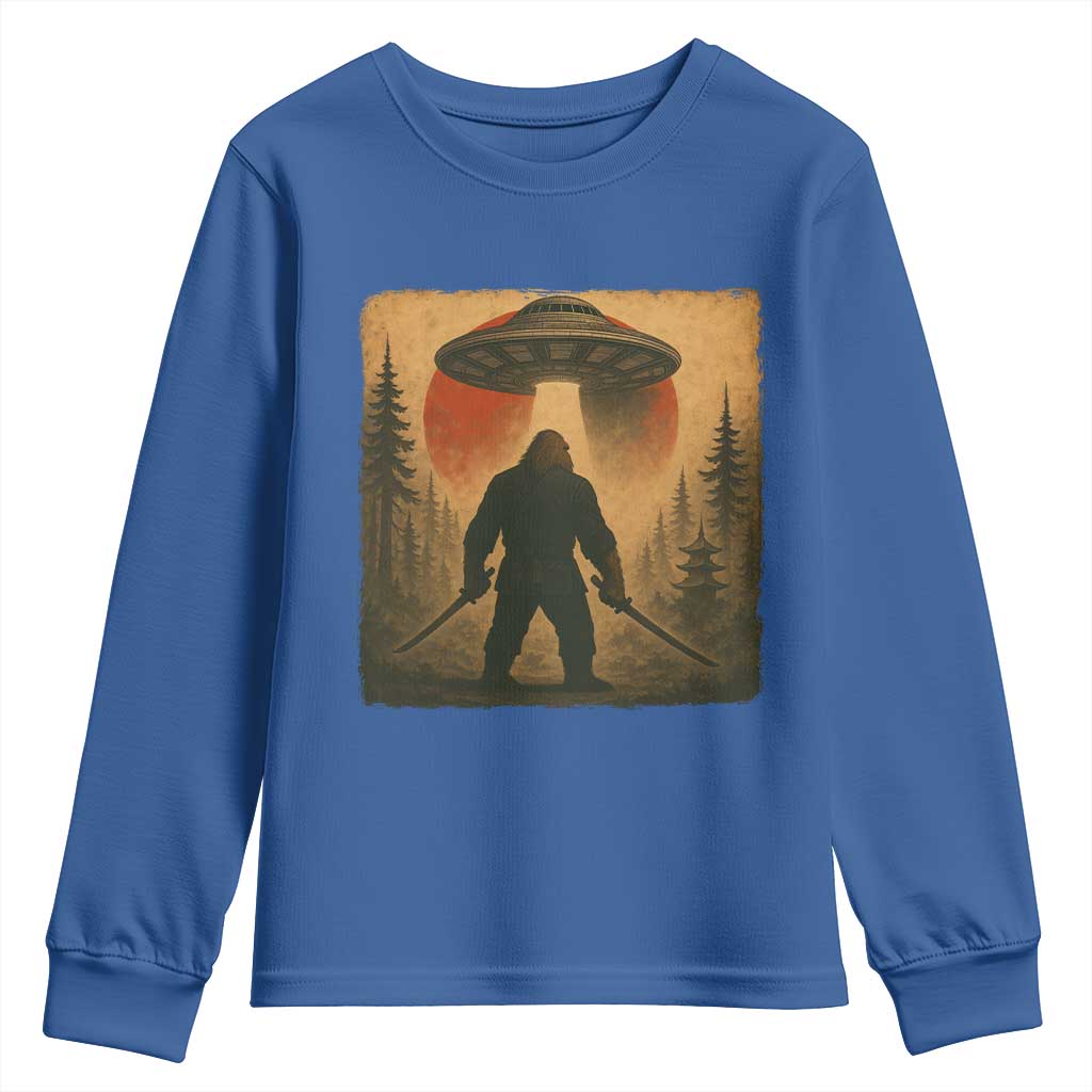 Samurai Bigfoot Youth Sweatshirt Japanese Vintage Ukiyoe Style TS12 Royal Blue Print Your Wear
