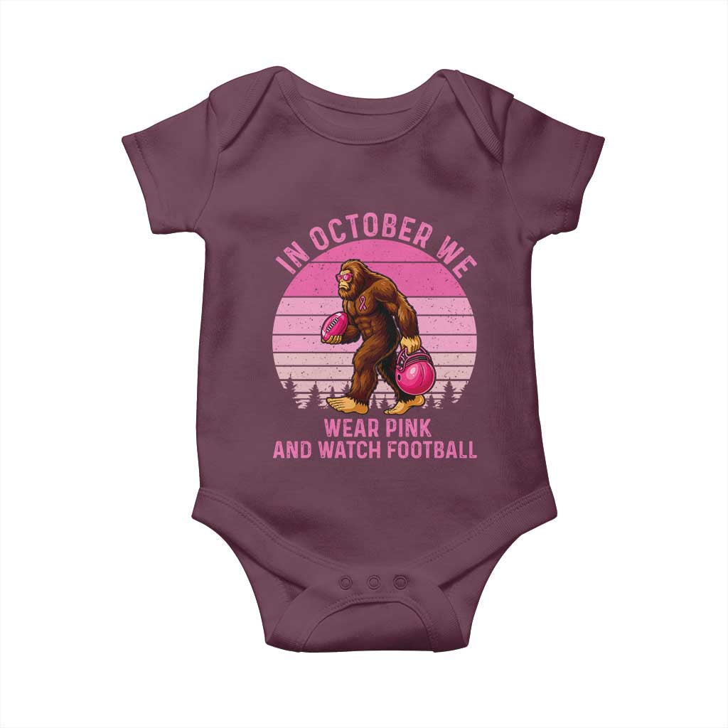 In October We Wear Pink Football Baby Onesie Support Breast Cancer Awareness TS12 Maroon Print Your Wear