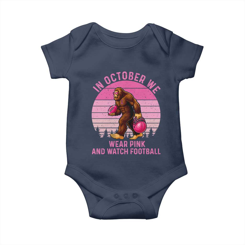 In October We Wear Pink Football Baby Onesie Support Breast Cancer Awareness TS12 Navy Print Your Wear