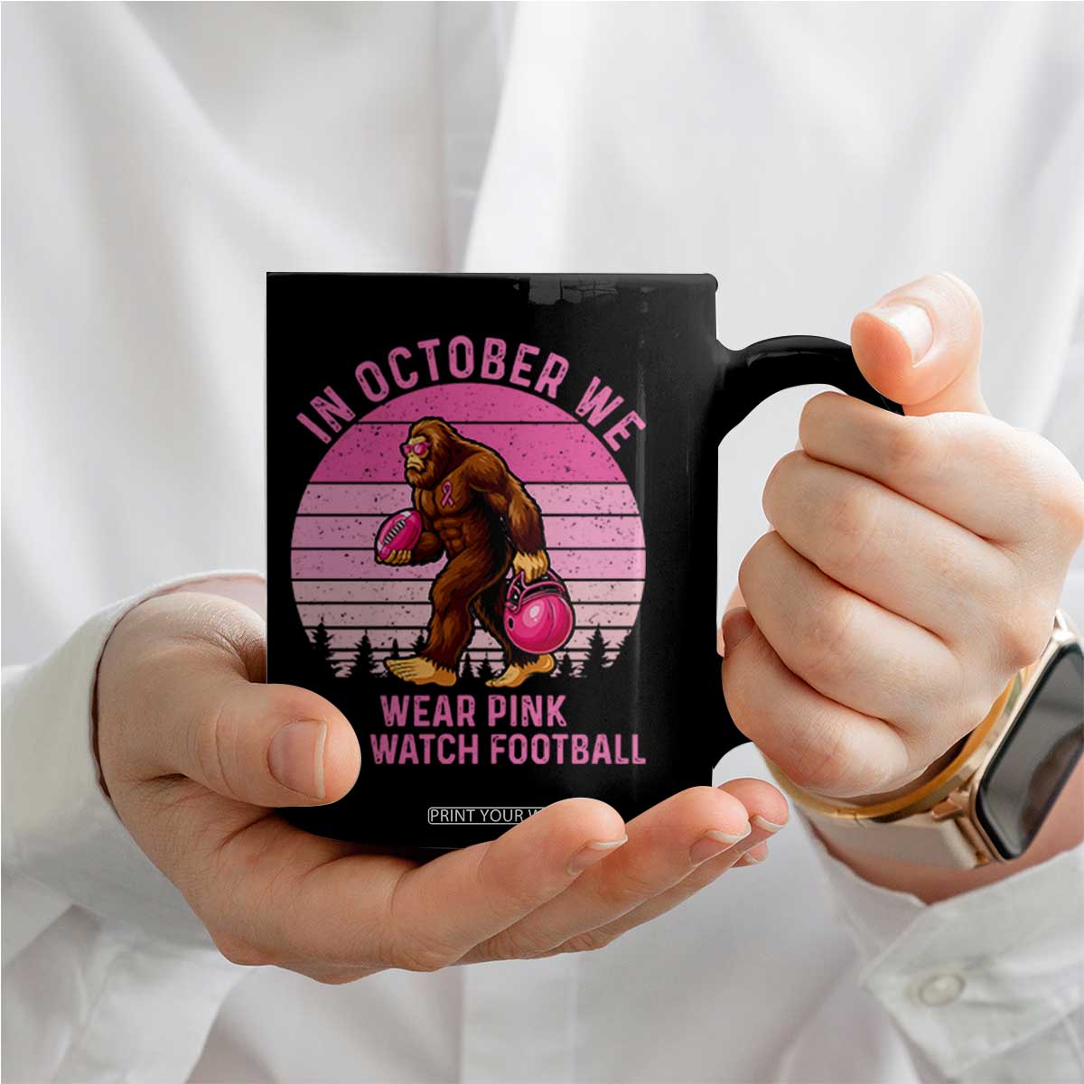 In October We Wear Pink Football Coffee Mug Support Breast Cancer Awareness TS12 Print Your Wear