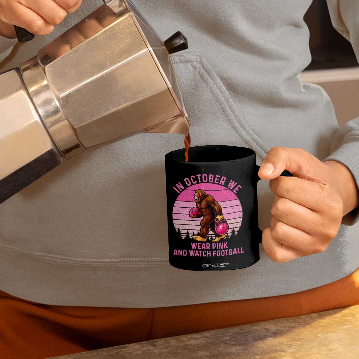 In October We Wear Pink Football Coffee Mug Support Breast Cancer Awareness TS12 Print Your Wear