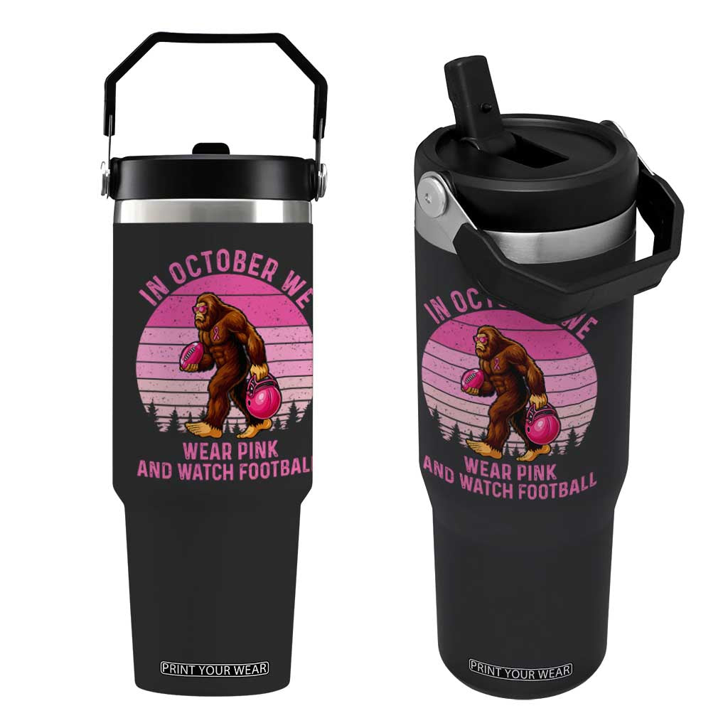 In October We Wear Pink Football Flip Straw Tumbler Support Breast Cancer Awareness TS12 One Size: 30 oz Black Print Your Wear