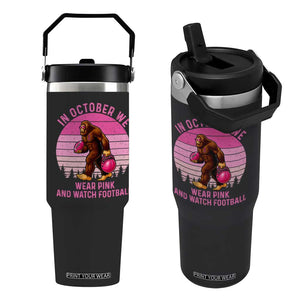 In October We Wear Pink Football Flip Straw Tumbler Support Breast Cancer Awareness TS12 One Size: 30 oz Black Print Your Wear