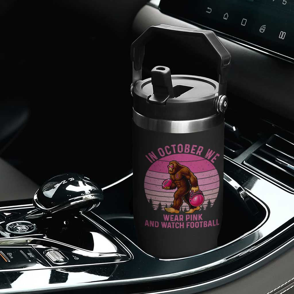 In October We Wear Pink Football Flip Straw Tumbler Support Breast Cancer Awareness TS12 Print Your Wear
