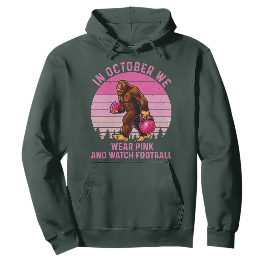 In October We Wear Pink Football Hoodie Support Breast Cancer Awareness TS12 Dark Forest Green Print Your Wear