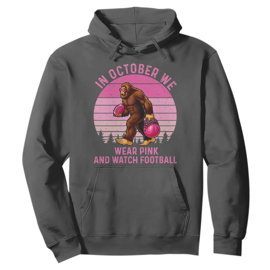 In October We Wear Pink Football Hoodie Support Breast Cancer Awareness TS12 Dark Heather Print Your Wear