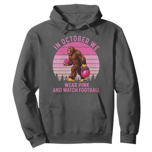 In October We Wear Pink Football Hoodie Support Breast Cancer Awareness TS12 Dark Heather Print Your Wear