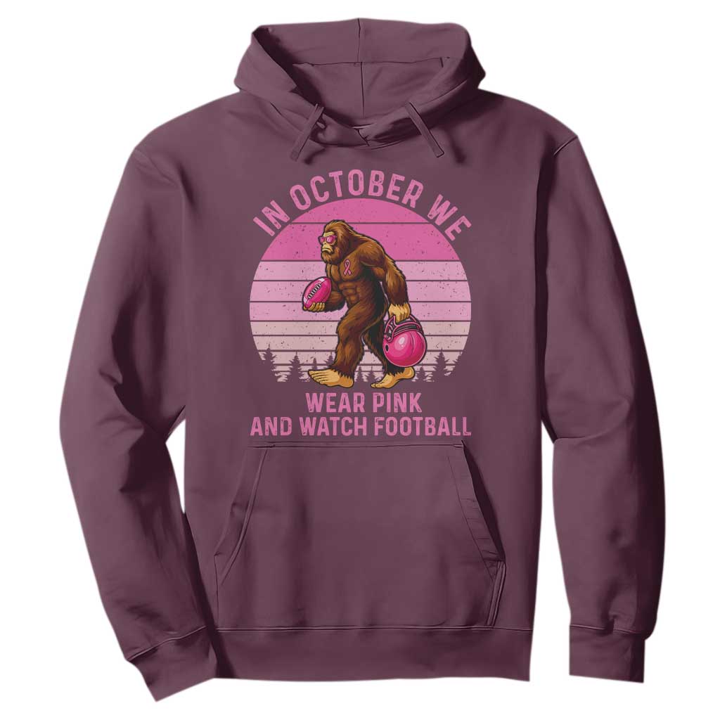 In October We Wear Pink Football Hoodie Support Breast Cancer Awareness TS12 Maroon Print Your Wear