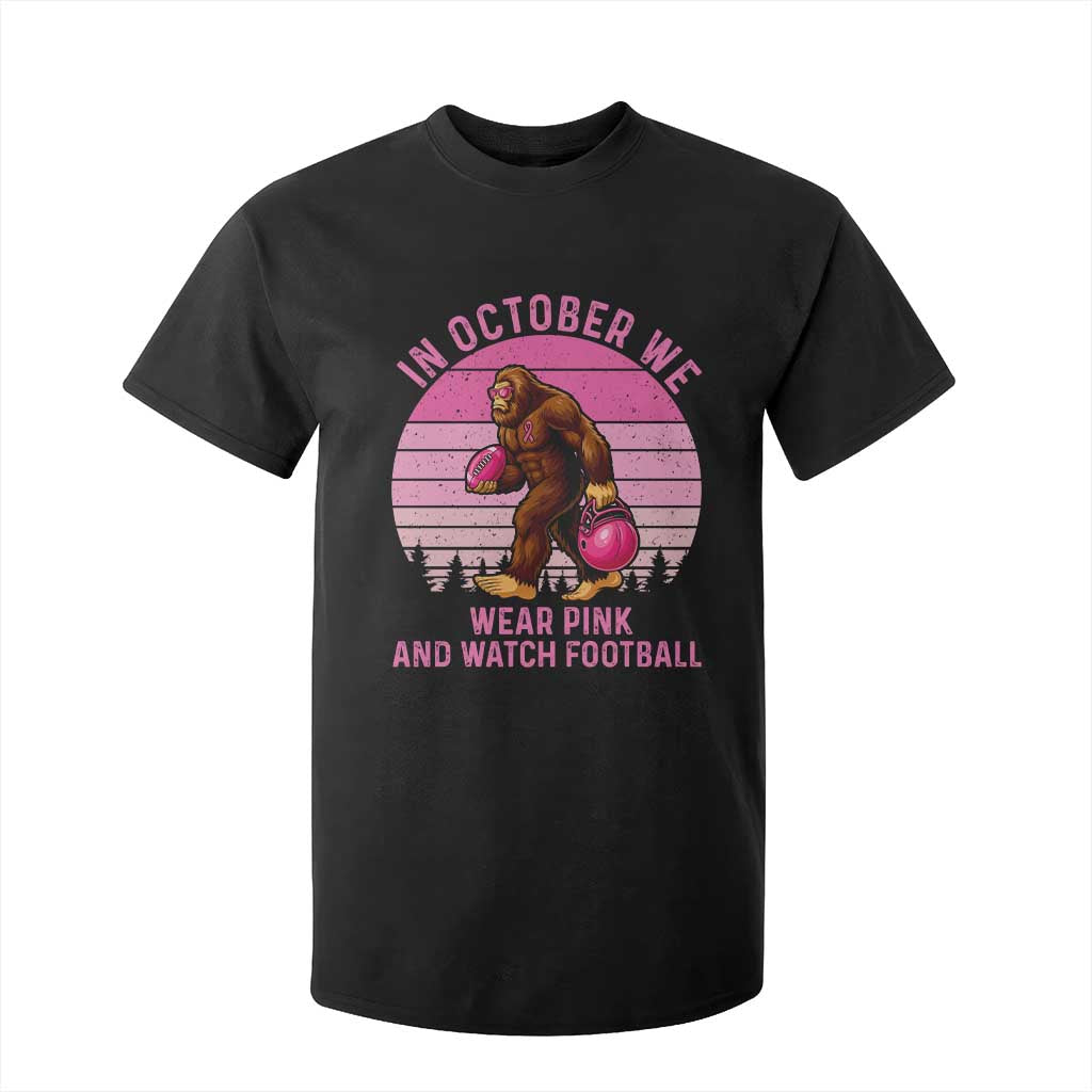 In October We Wear Pink Football T Shirt For Kid Support Breast Cancer Awareness TS12 Black Print Your Wear