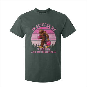 In October We Wear Pink Football T Shirt For Kid Support Breast Cancer Awareness TS12 Dark Forest Green Print Your Wear