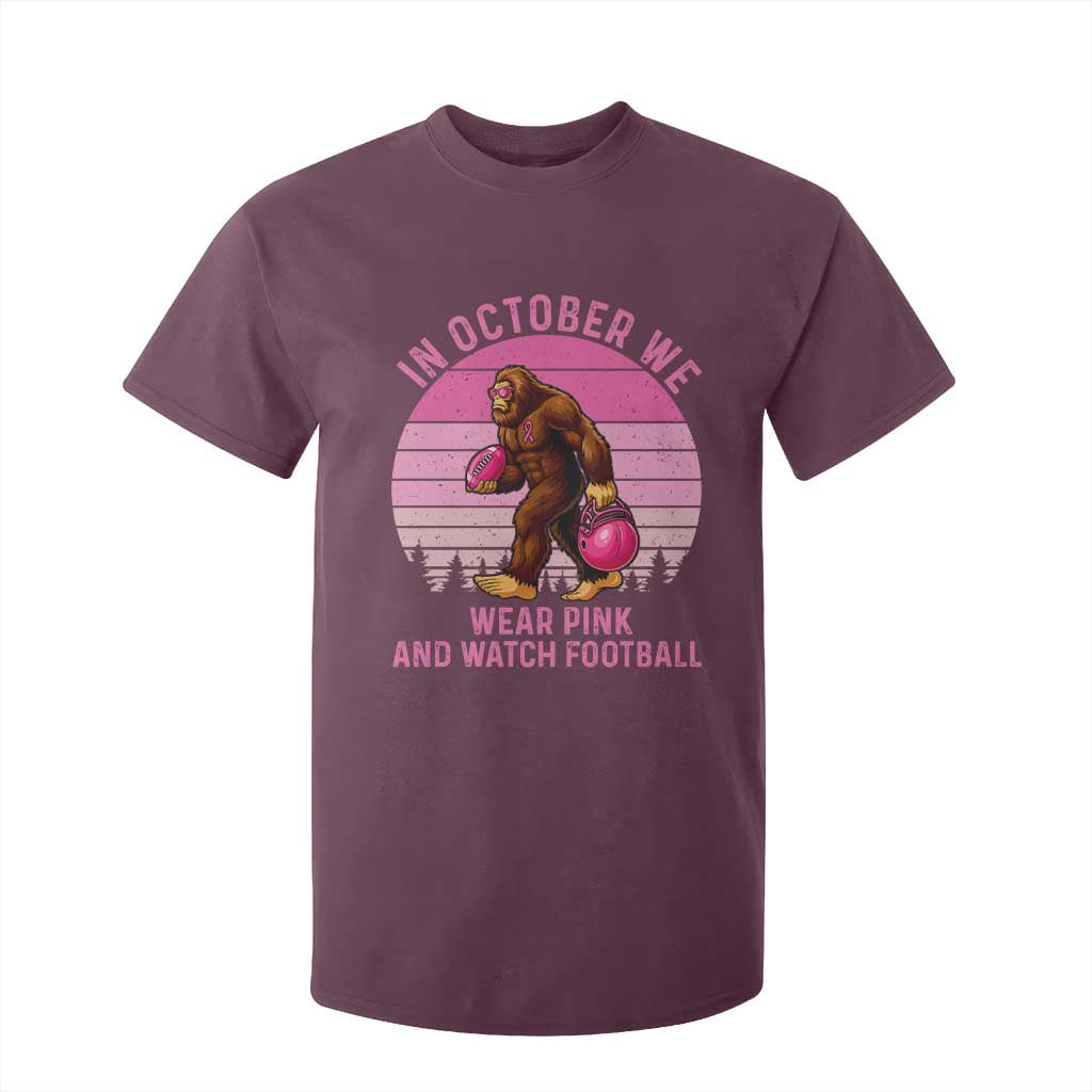 In October We Wear Pink Football T Shirt For Kid Support Breast Cancer Awareness TS12 Maroon Print Your Wear