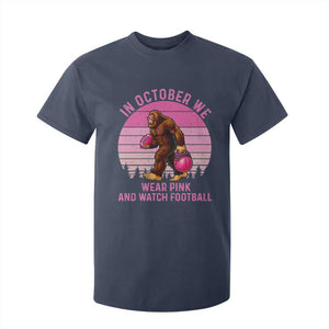 In October We Wear Pink Football T Shirt For Kid Support Breast Cancer Awareness TS12 Navy Print Your Wear