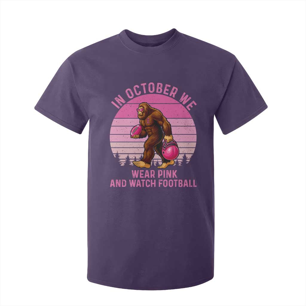 In October We Wear Pink Football T Shirt For Kid Support Breast Cancer Awareness TS12 Purple Print Your Wear