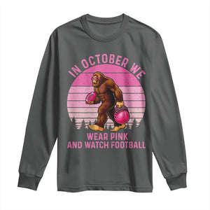In October We Wear Pink Football Long Sleeve Shirt Support Breast Cancer Awareness TS12 Dark Heather Print Your Wear