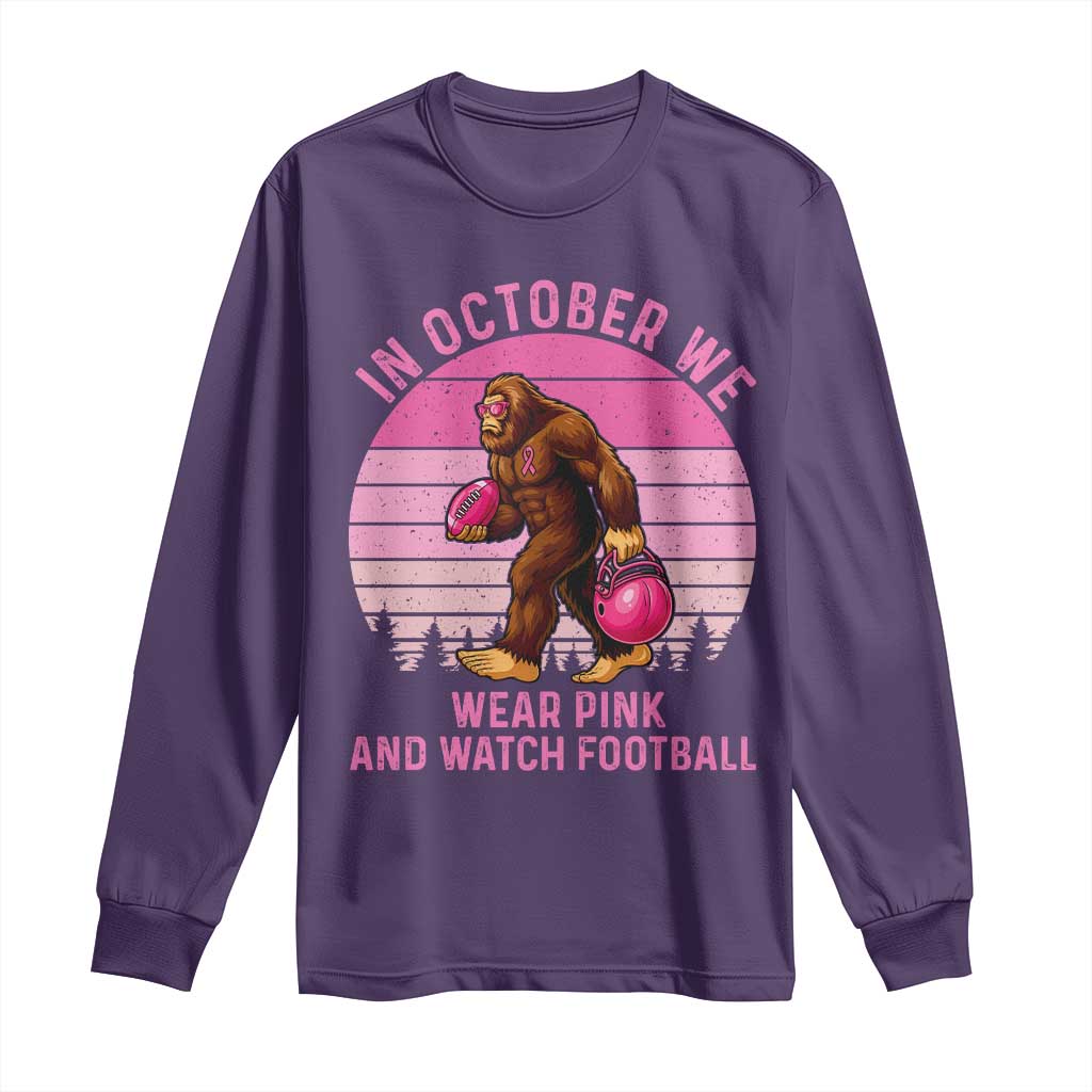 In October We Wear Pink Football Long Sleeve Shirt Support Breast Cancer Awareness TS12 Purple Print Your Wear