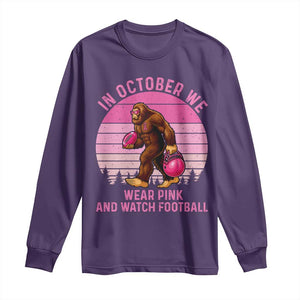 In October We Wear Pink Football Long Sleeve Shirt Support Breast Cancer Awareness TS12 Purple Print Your Wear