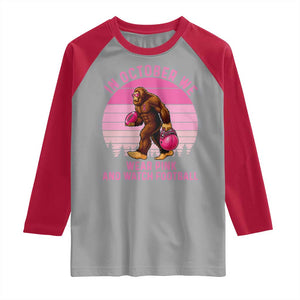 In October We Wear Pink Football Raglan Shirt Support Breast Cancer Awareness TS12 Sport Gray Red Print Your Wear