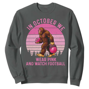 In October We Wear Pink Football Sweatshirt Support Breast Cancer Awareness TS12 Dark Heather Print Your Wear