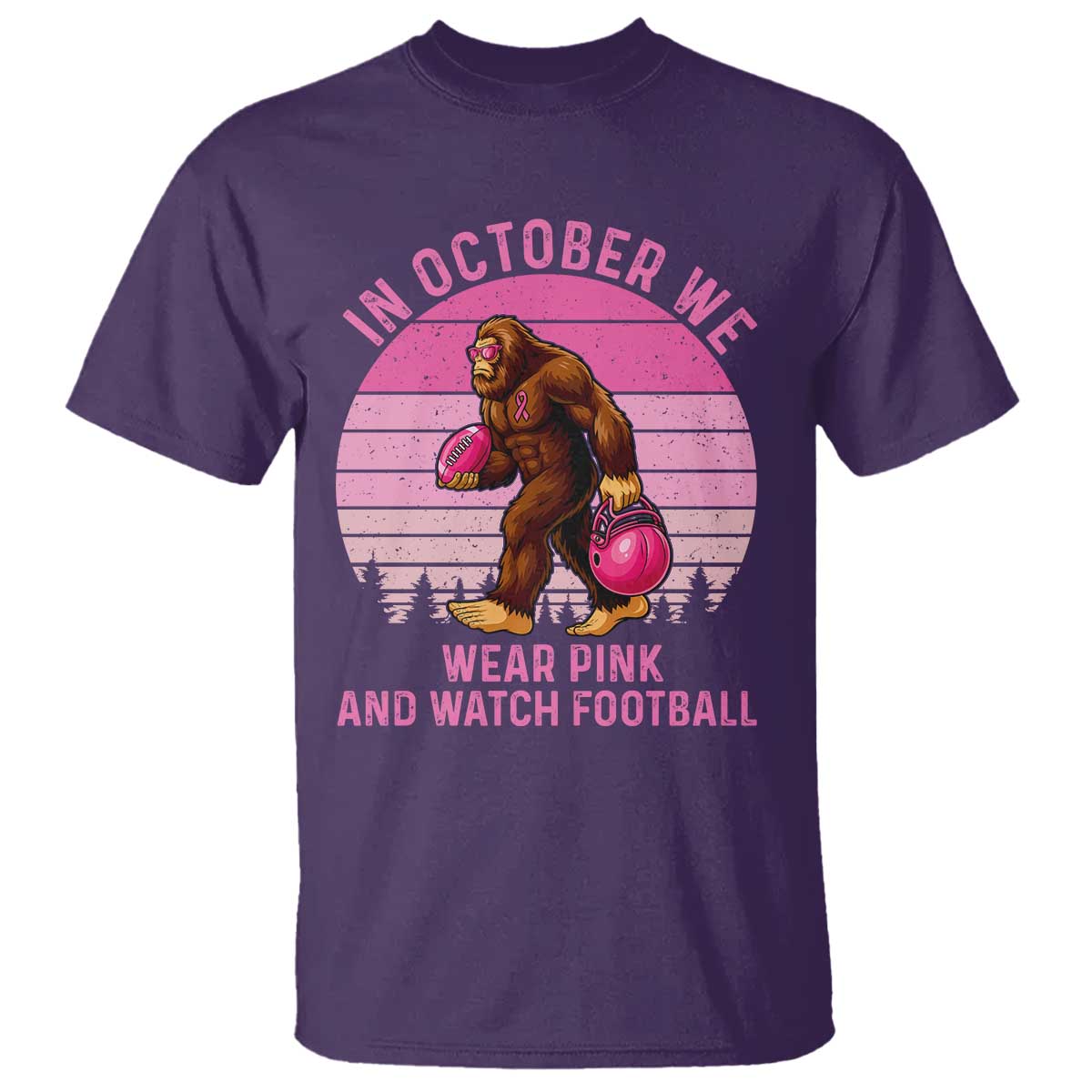 In October We Wear Pink Football T Shirt Support Breast Cancer Awareness TS12 Purple Print Your Wear