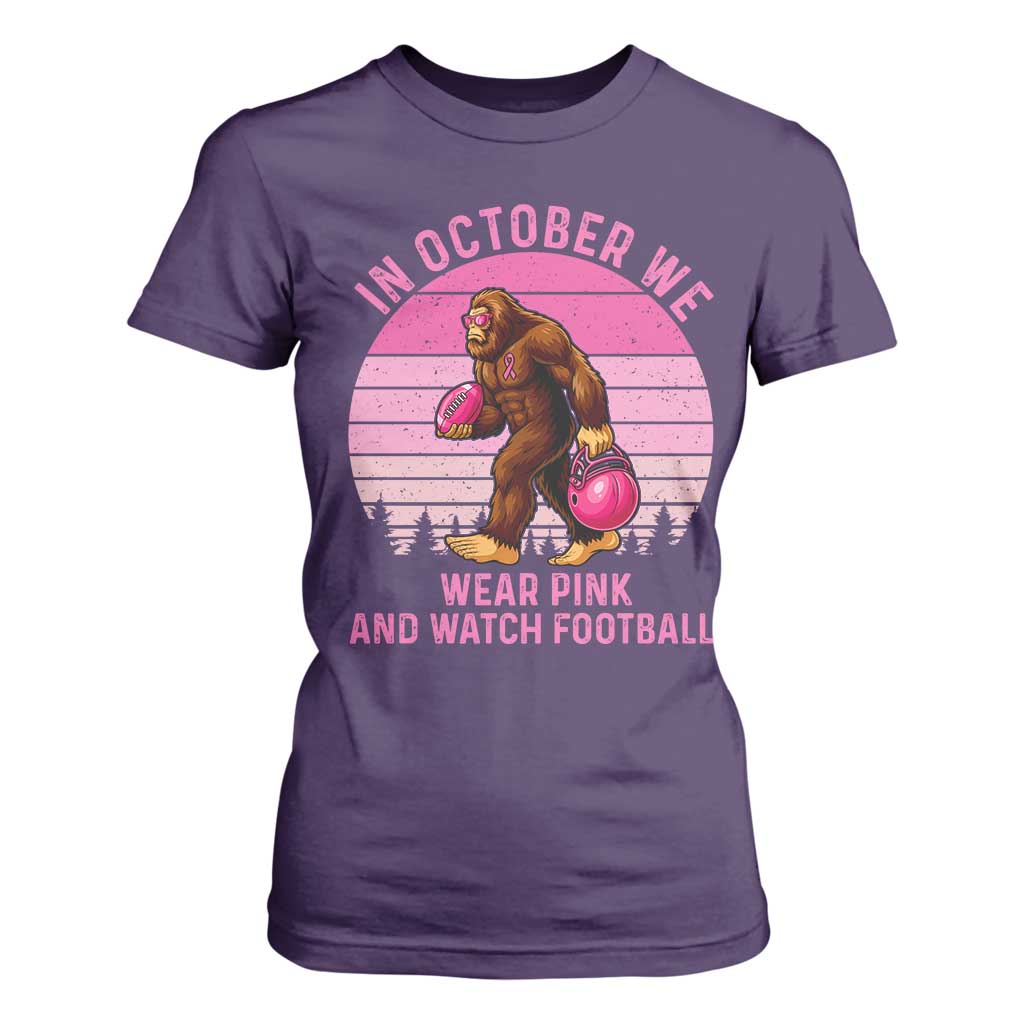 In October We Wear Pink Football T Shirt For Women Support Breast Cancer Awareness TS12 Purple Print Your Wear