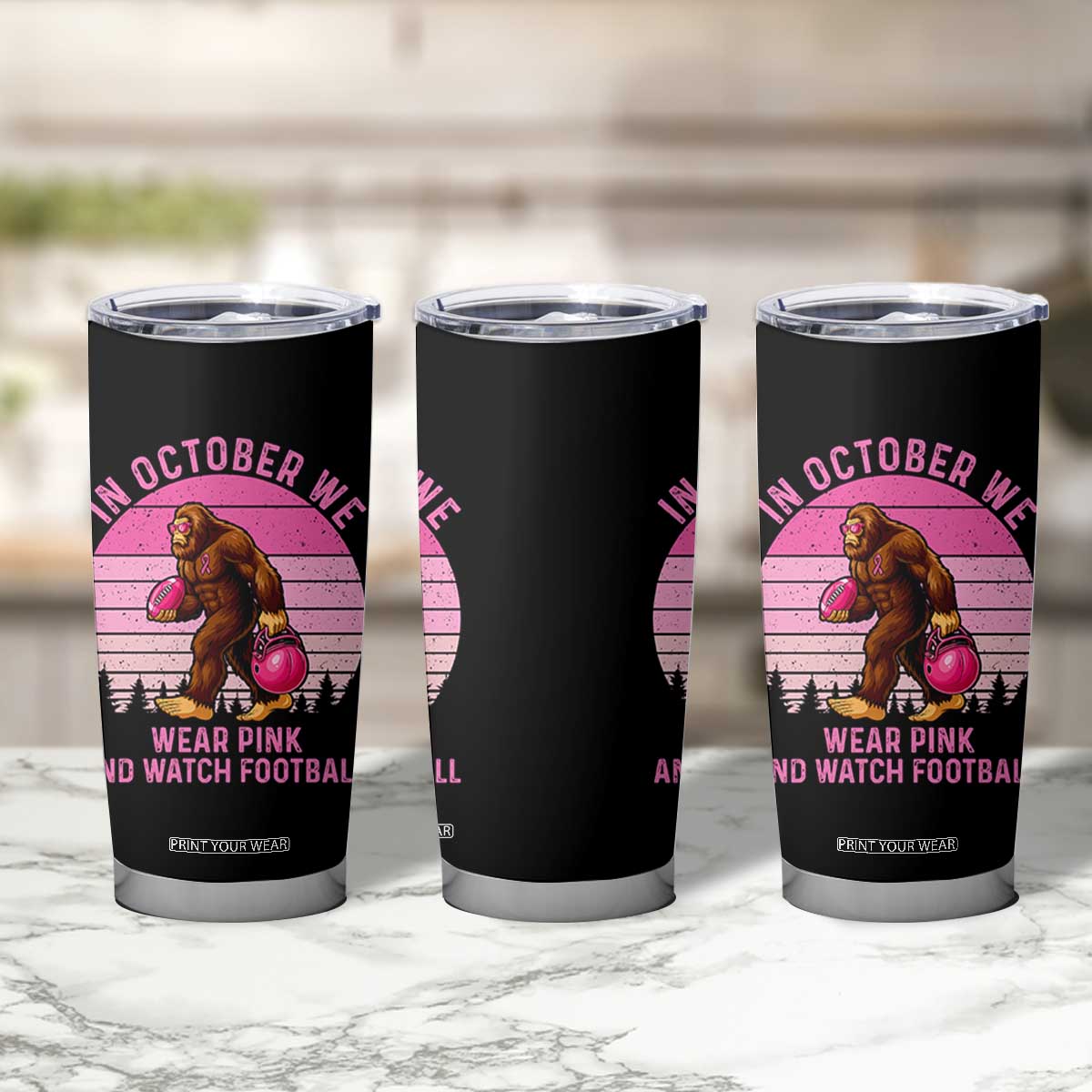 In October We Wear Pink Football Tumbler Cup Support Breast Cancer Awareness TS12 Print Your Wear