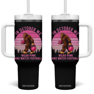 In October We Wear Pink Football Tumbler With Handle Support Breast Cancer Awareness TS12 One Size: 40 oz Black Print Your Wear