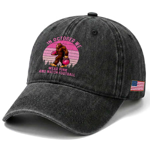 In October We Wear Pink Football Washed Cotton Baseball Cap Support Breast Cancer Awareness TS12 Print Your Wear