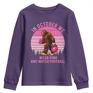 In October We Wear Pink Football Youth Sweatshirt Support Breast Cancer Awareness TS12 Purple Print Your Wear
