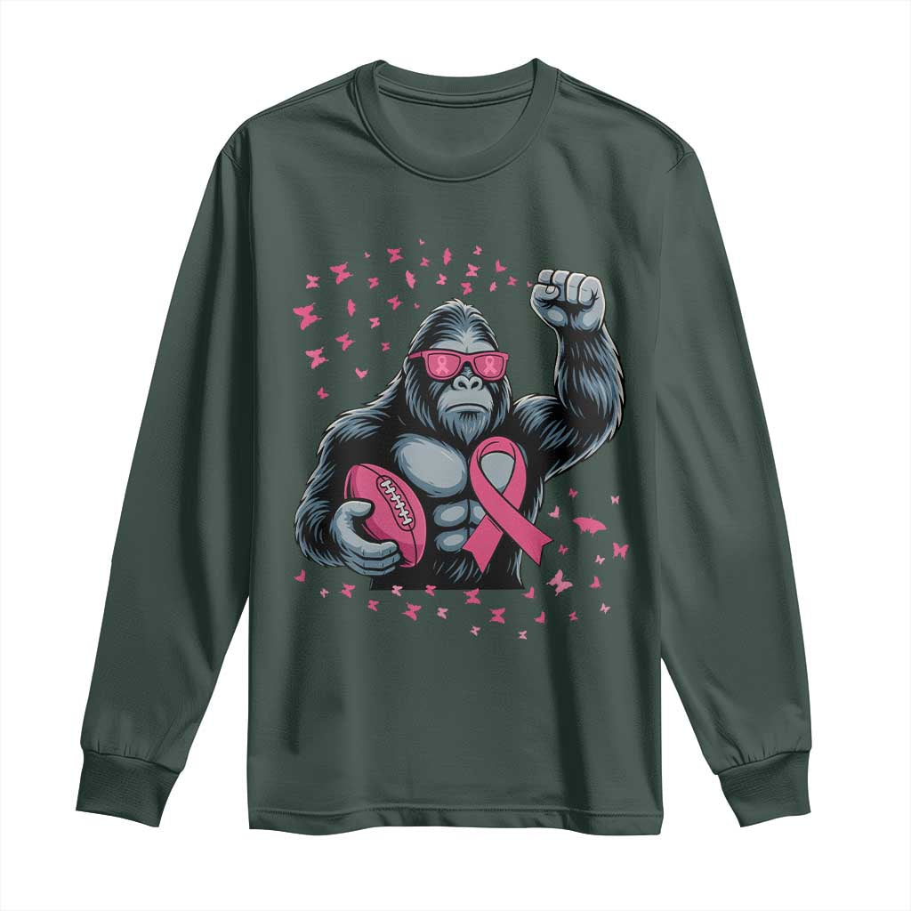 Funny Bigfoot Football Long Sleeve Shirt Breast Cancer Awareness Gift TS12 Dark Forest Green Print Your Wear