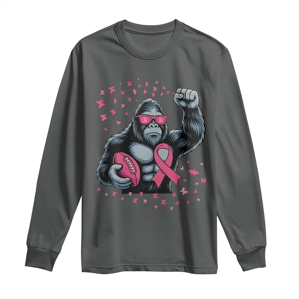 Funny Bigfoot Football Long Sleeve Shirt Breast Cancer Awareness Gift TS12 Dark Heather Print Your Wear