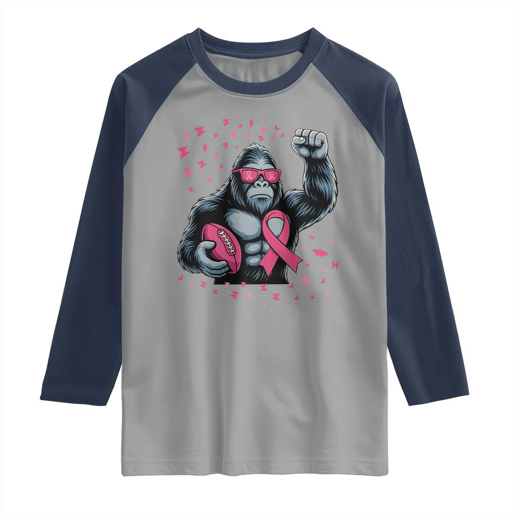 Funny Bigfoot Football Raglan Shirt Breast Cancer Awareness Gift TS12 Sport Gray Navy Print Your Wear