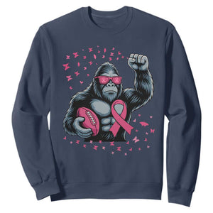 Funny Bigfoot Football Sweatshirt Breast Cancer Awareness Gift TS12 Navy Print Your Wear