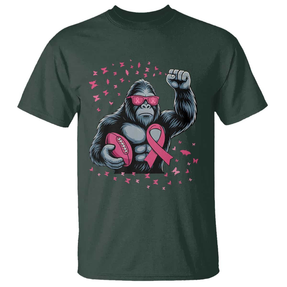 Funny Bigfoot Football T Shirt Breast Cancer Awareness Gift TS12 Dark Forest Green Print Your Wear