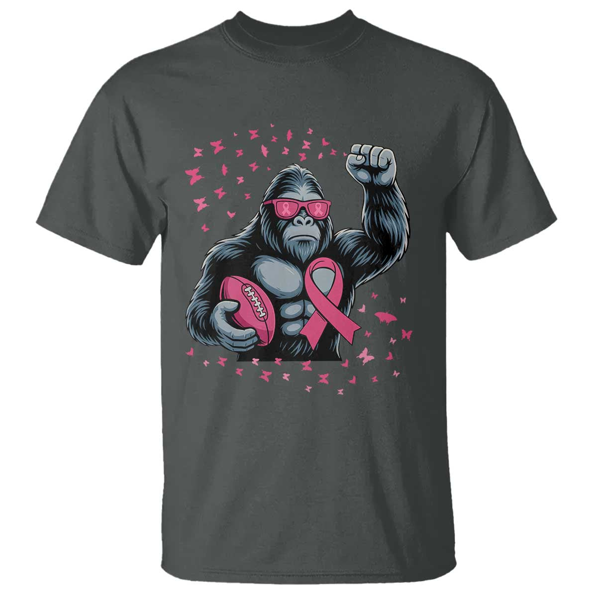 Funny Bigfoot Football T Shirt Breast Cancer Awareness Gift TS12 Dark Heather Print Your Wear