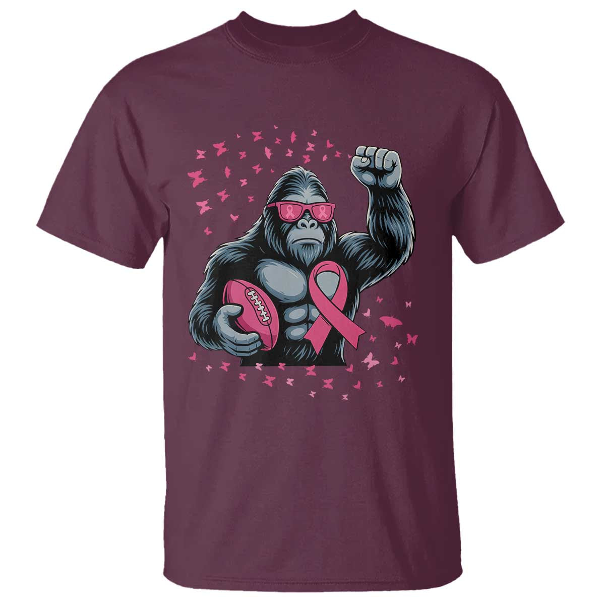 Funny Bigfoot Football T Shirt Breast Cancer Awareness Gift TS12 Maroon Print Your Wear