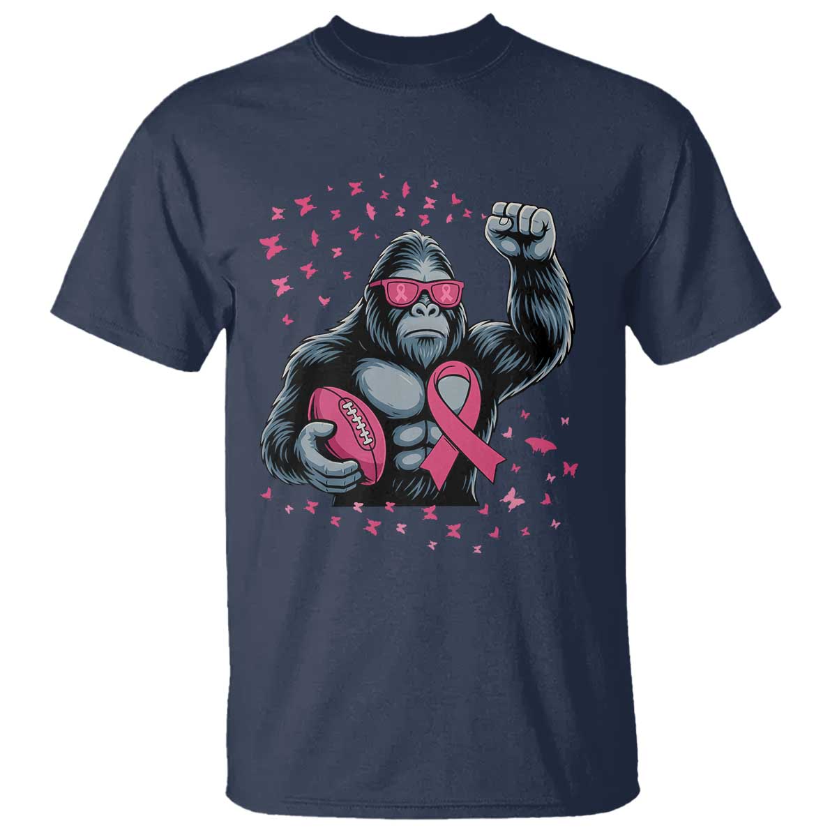 Funny Bigfoot Football T Shirt Breast Cancer Awareness Gift TS12 Navy Print Your Wear