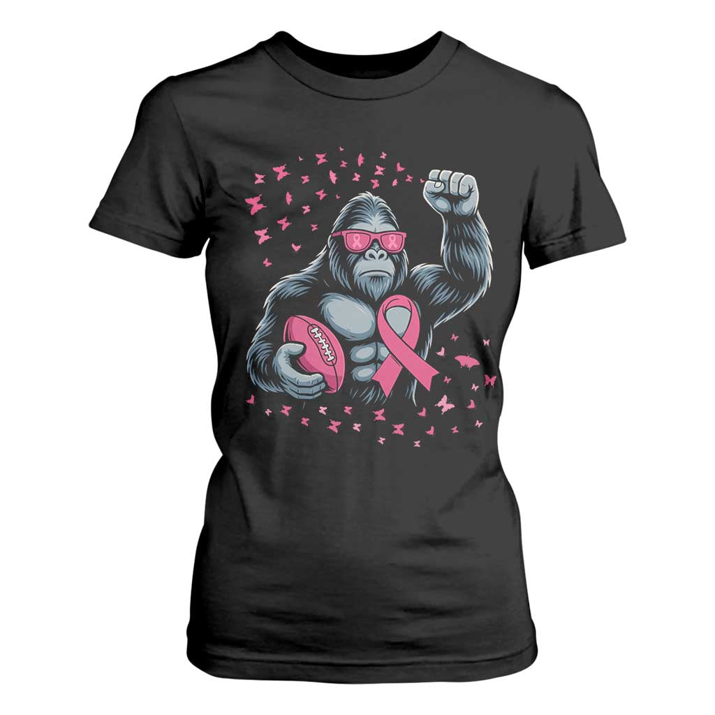 Funny Bigfoot Football T Shirt For Women Breast Cancer Awareness Gift TS12 Black Print Your Wear