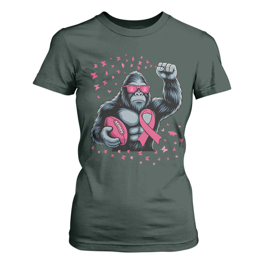 Funny Bigfoot Football T Shirt For Women Breast Cancer Awareness Gift TS12 Dark Forest Green Print Your Wear
