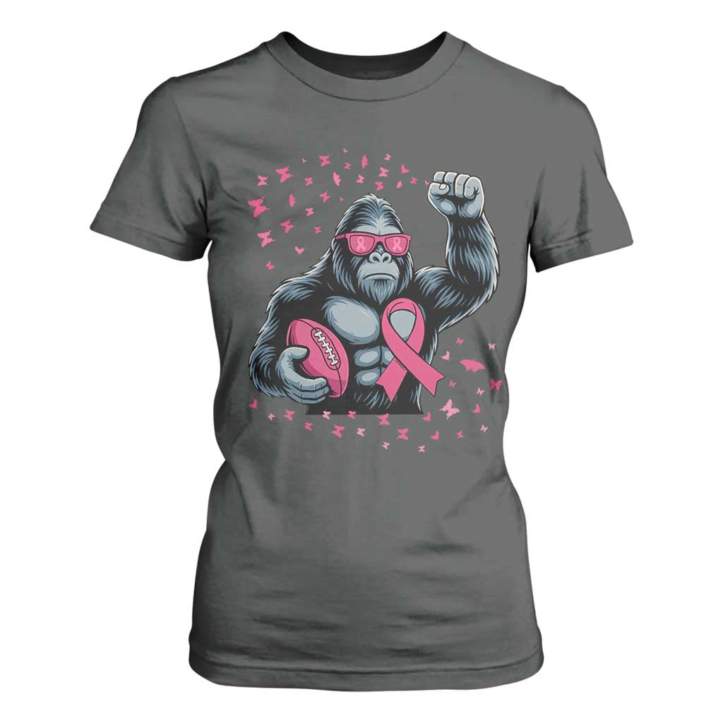 Funny Bigfoot Football T Shirt For Women Breast Cancer Awareness Gift TS12 Dark Heather Print Your Wear