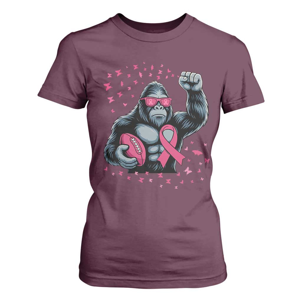 Funny Bigfoot Football T Shirt For Women Breast Cancer Awareness Gift TS12 Maroon Print Your Wear