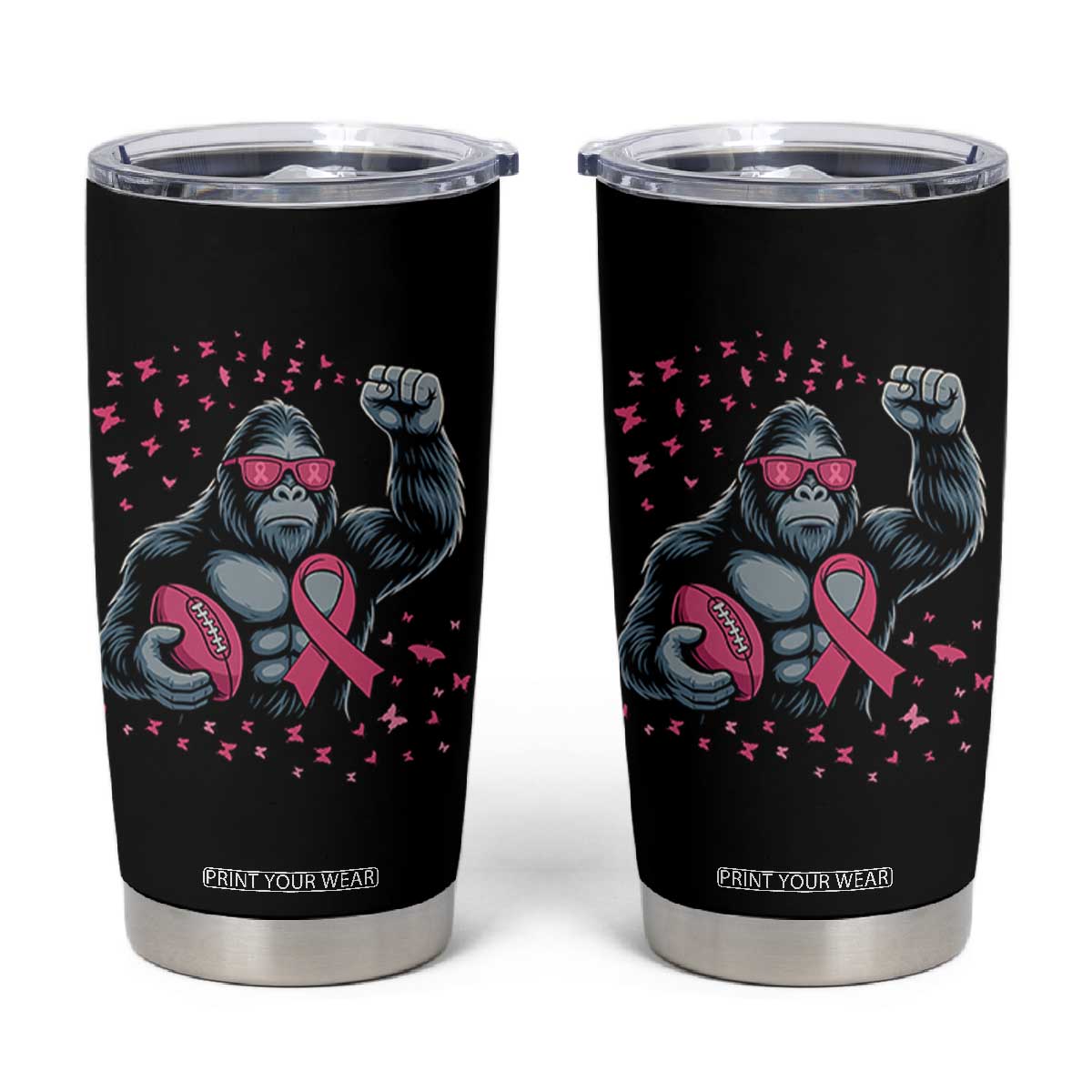 Funny Bigfoot Football Tumbler Cup Breast Cancer Awareness Gift TS12 Black Print Your Wear