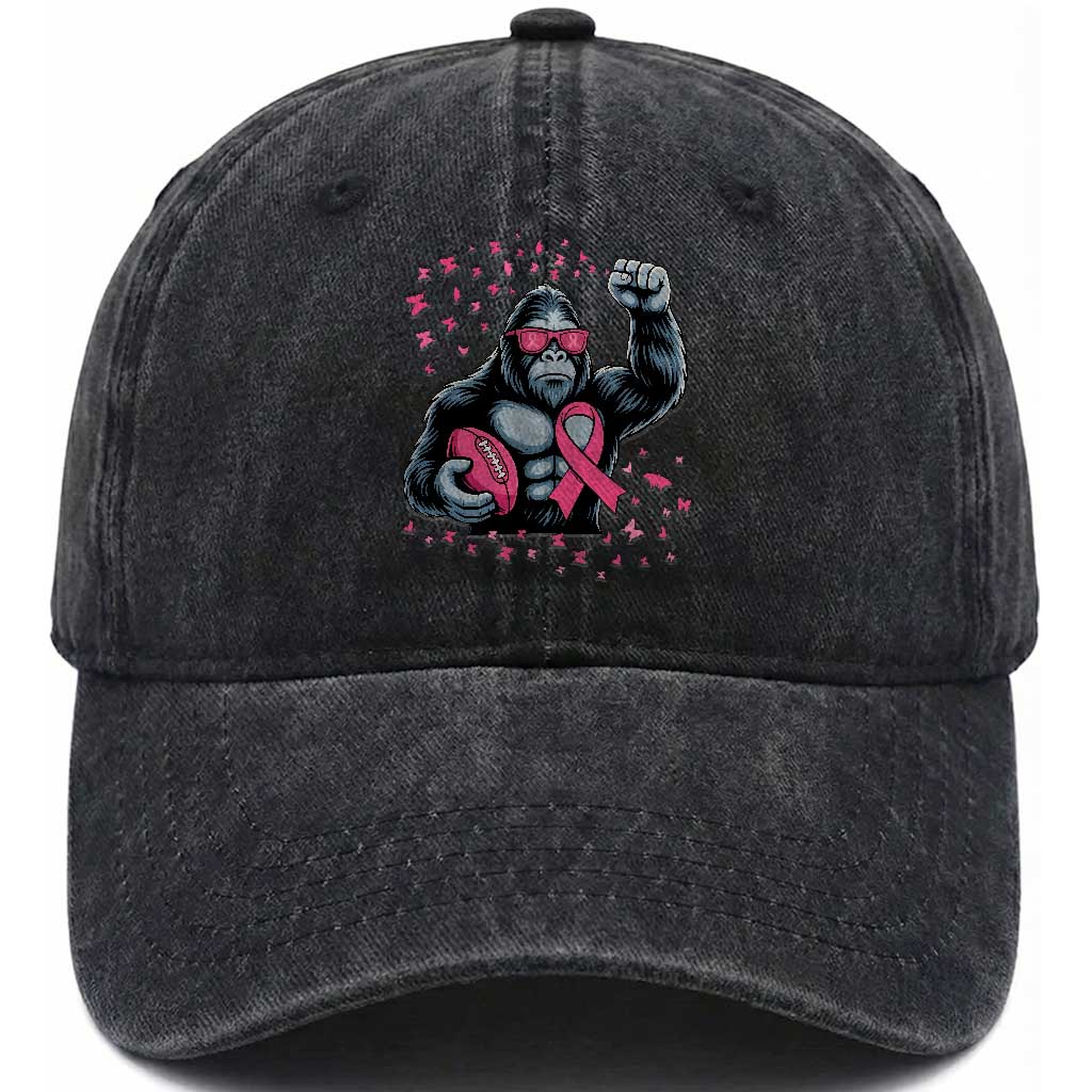 Funny Bigfoot Football Washed Cotton Baseball Cap Breast Cancer Awareness Gift TS12 Print Your Wear