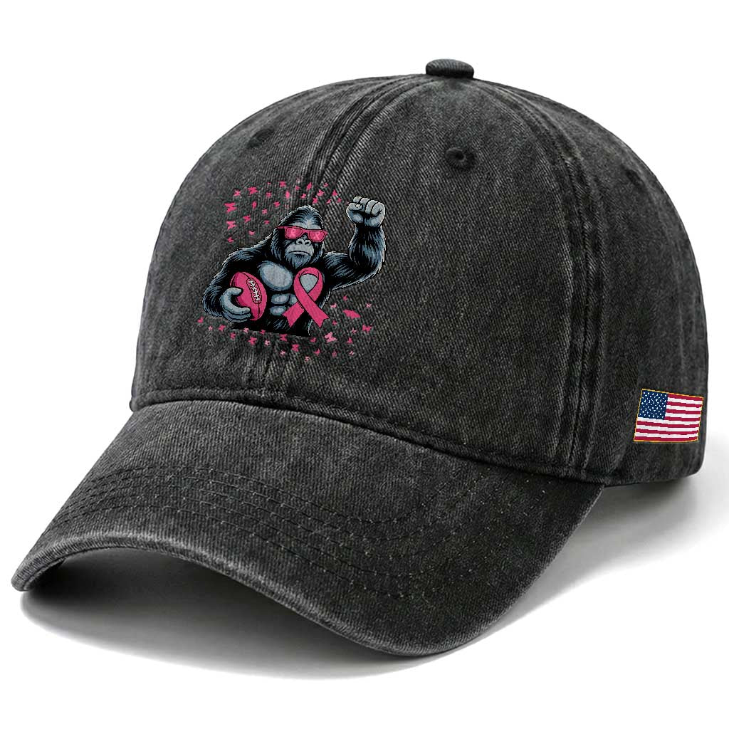Funny Bigfoot Football Washed Cotton Baseball Cap Breast Cancer Awareness Gift TS12 Print Your Wear