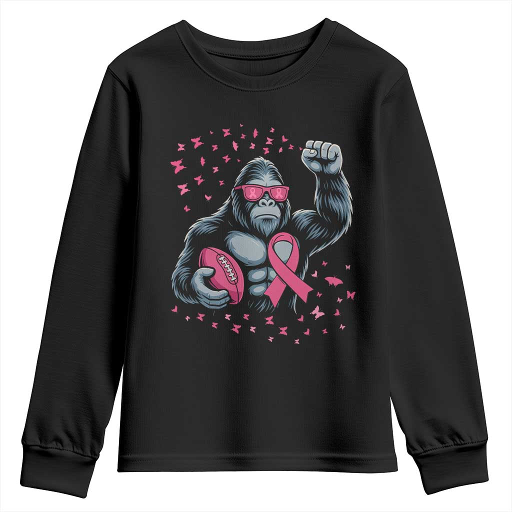 Funny Bigfoot Football Youth Sweatshirt Breast Cancer Awareness Gift TS12 Black Print Your Wear