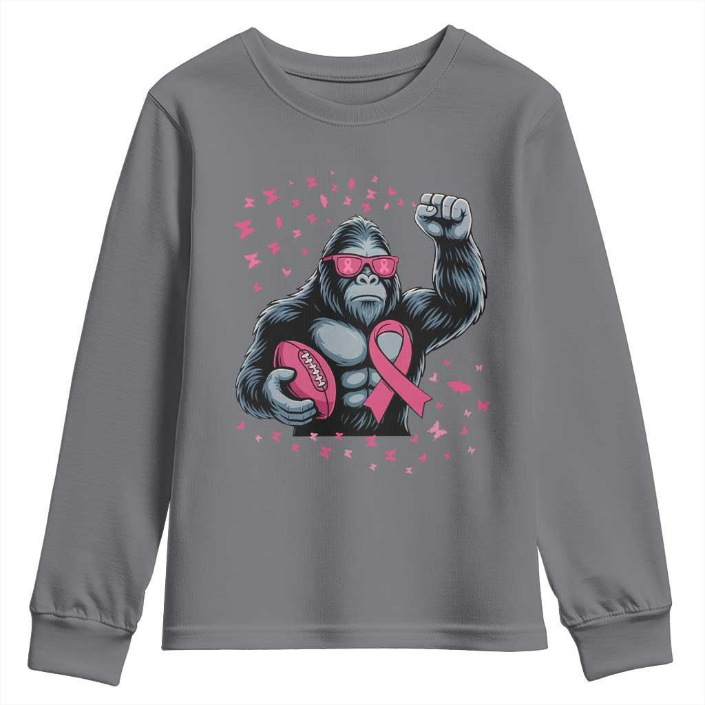 Funny Bigfoot Football Youth Sweatshirt Breast Cancer Awareness Gift TS12 Charcoal Print Your Wear
