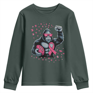 Funny Bigfoot Football Youth Sweatshirt Breast Cancer Awareness Gift TS12 Dark Forest Green Print Your Wear