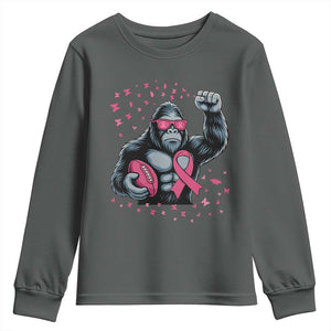 Funny Bigfoot Football Youth Sweatshirt Breast Cancer Awareness Gift TS12 Dark Heather Print Your Wear