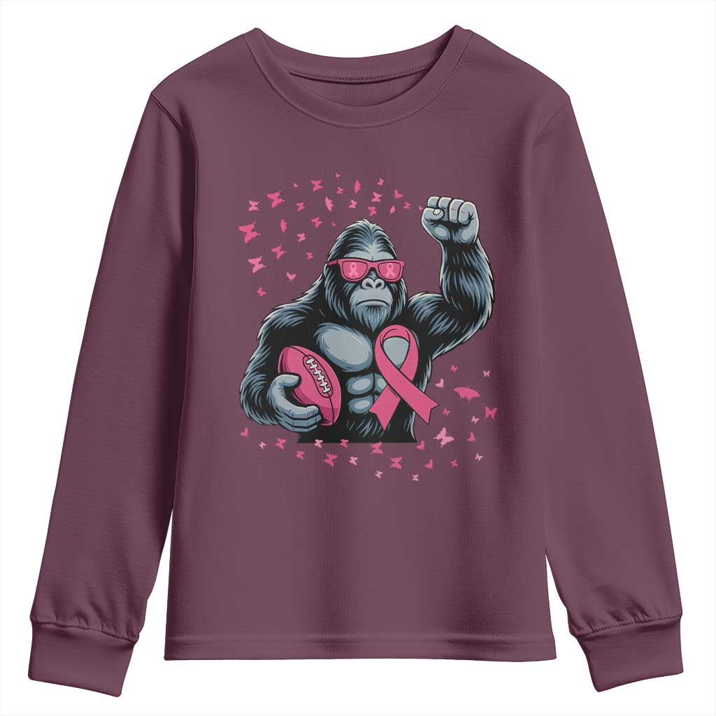 Funny Bigfoot Football Youth Sweatshirt Breast Cancer Awareness Gift TS12 Maroon Print Your Wear
