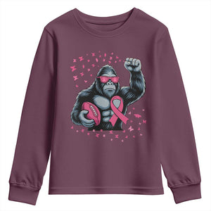 Funny Bigfoot Football Youth Sweatshirt Breast Cancer Awareness Gift TS12 Maroon Print Your Wear