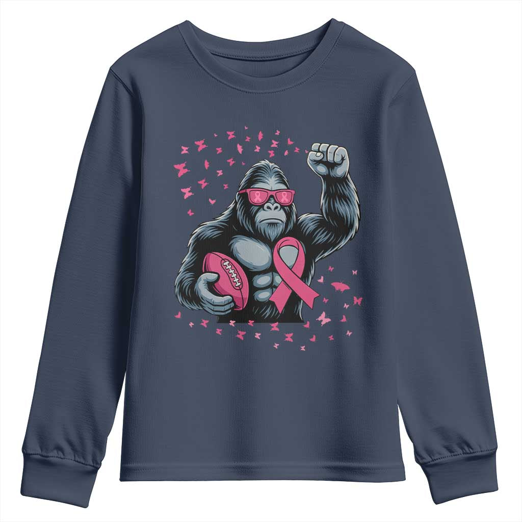 Funny Bigfoot Football Youth Sweatshirt Breast Cancer Awareness Gift TS12 Navy Print Your Wear